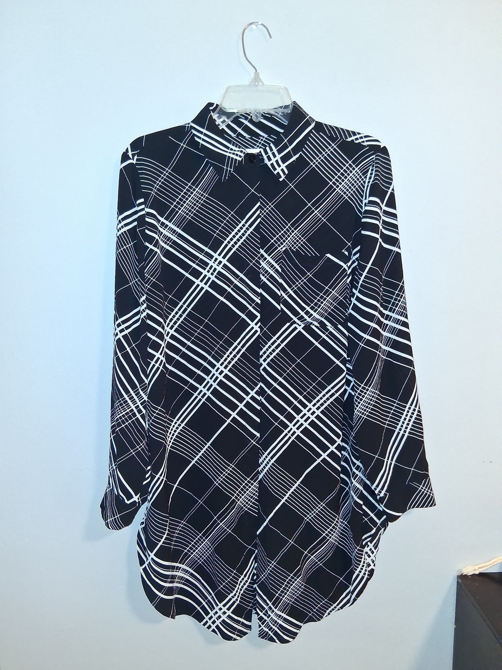 Chico's Black and White Graphic Plaid Button-Down Shirt